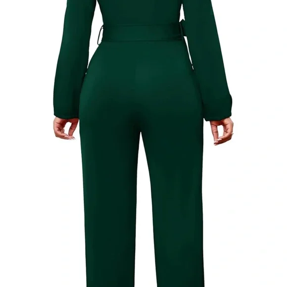 Emerald Green Tie-Waist Jumpsuit - Picture 2 of 5